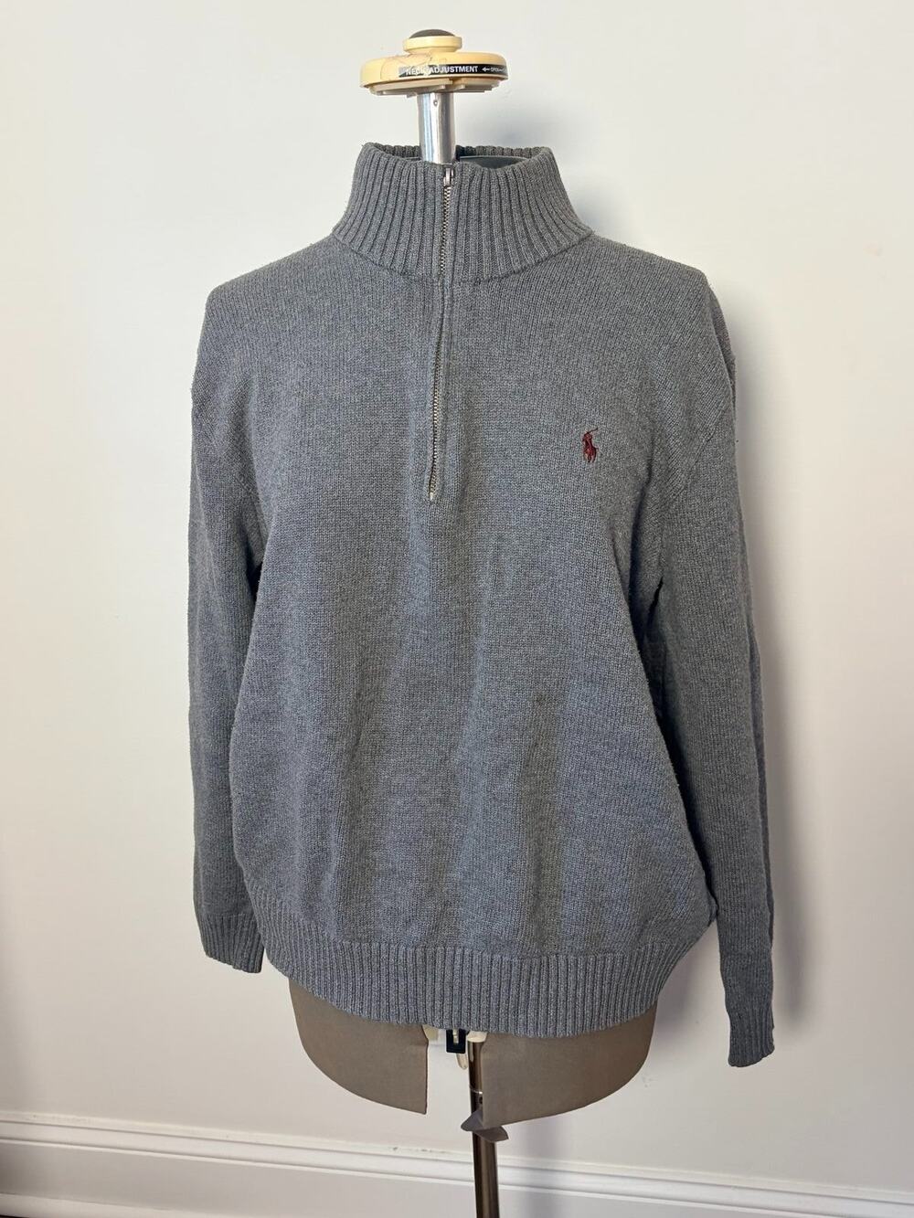 Polo Ralph Lauren Gray Quarter Zip Pullover Sweater Men's XL 100% Cotton